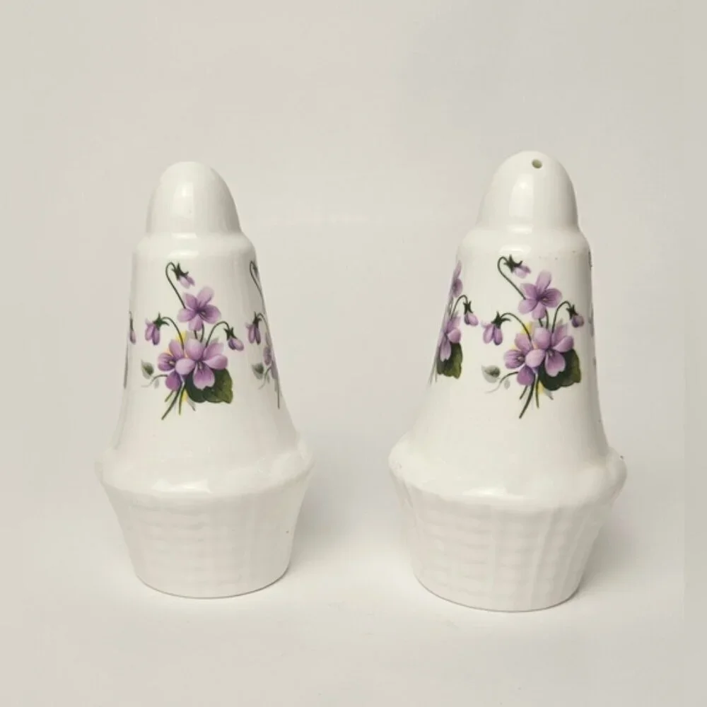 Vintage Sanford Fine Bone China Violet Salt and Pepper Shakers England